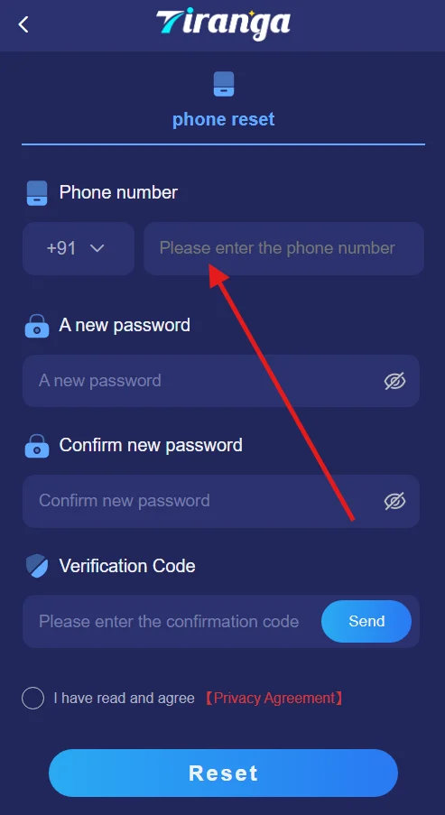 enter the registered phone number